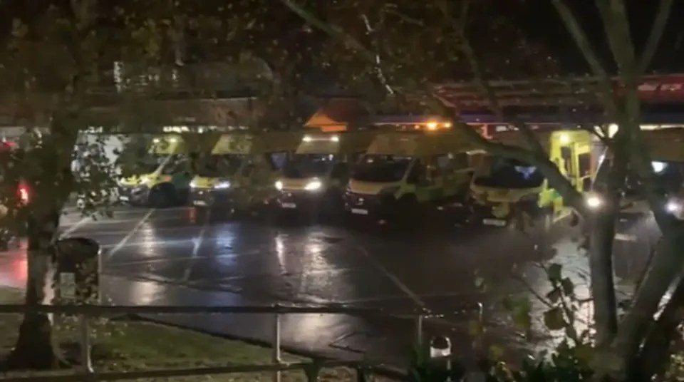 The student paramedic shared footage of the ambulances stacked up outside Torbay Hospital