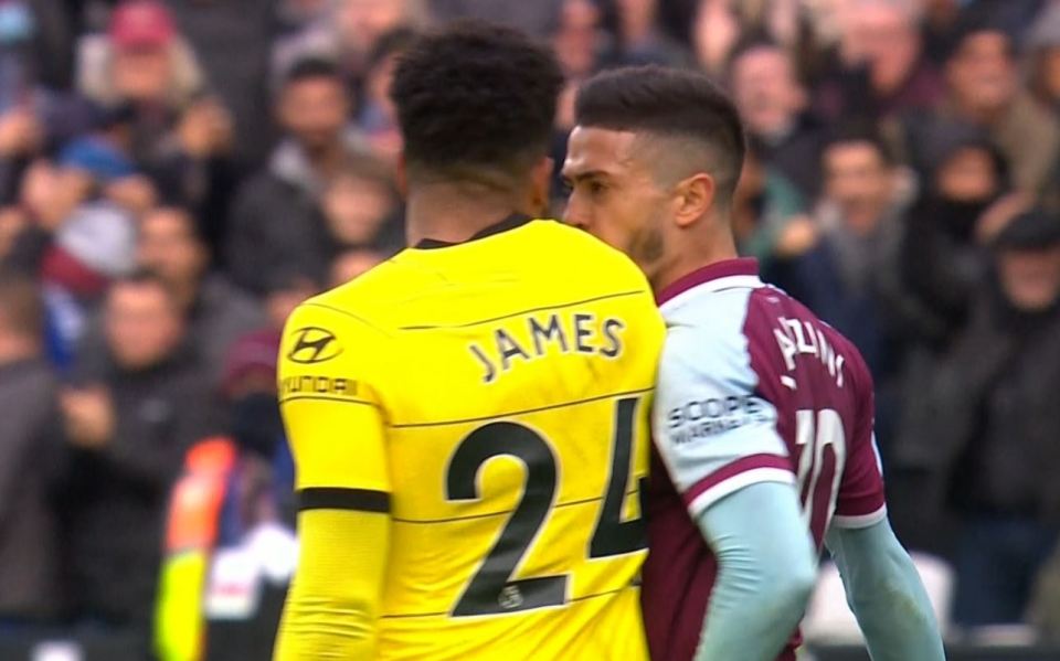 Lanzini clashed with James as the pair came to blows after the penalty