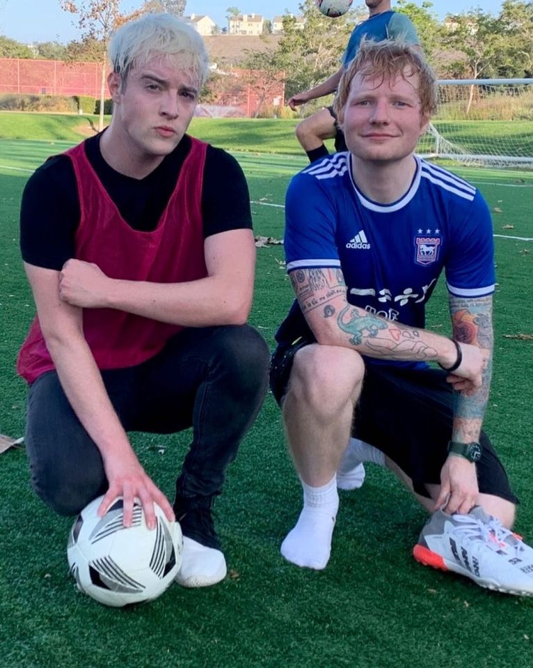 Ed Sheeran had a kickabout with X factor jokers Jedward in Los Angeles