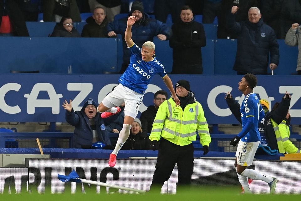 Richarlison celebrates finally being awarded a goal