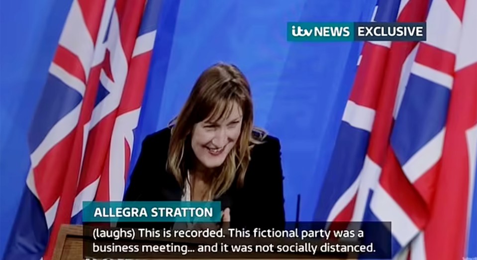 Allegra Stratton, the PM's ex-press secretary, jokes about a Downing Street Christmas party, calling it a 'business meeting'