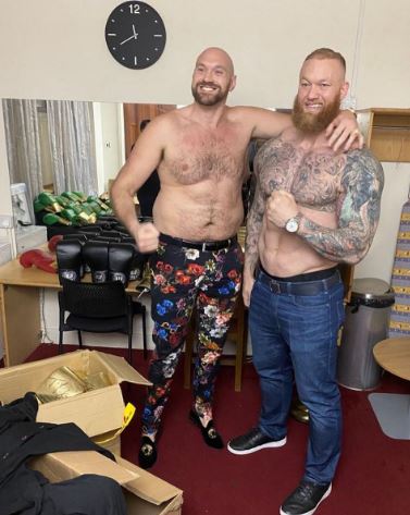 Tyson Fury pictured with Game of Thrones giant Hafthor Bjornsson