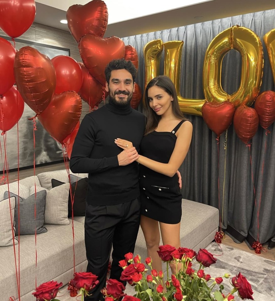 German international Gündogan, 31, decorated a room with dozens of bouquets of red roses and balloons spelling out 'I love you'