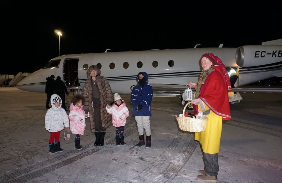 The kids were wrapped up warm when they touched down for the festive adventure