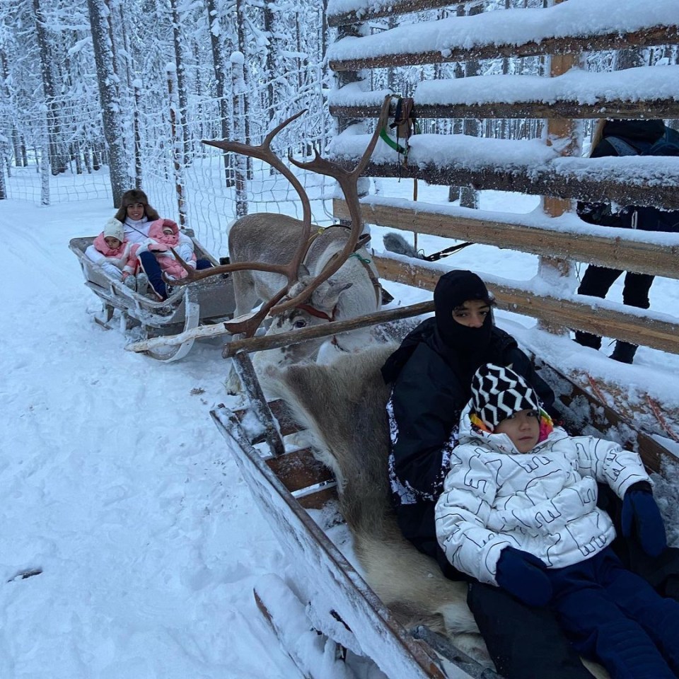 The family went for a ride on a sled