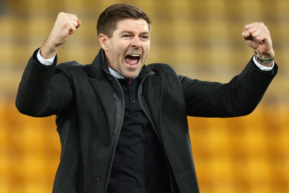 Aston Villa boss Steven Gerrard celebrates