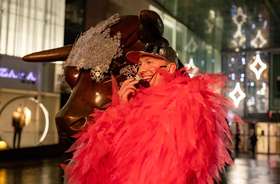 Joe Lycett dressed liked a pink Yeti as he prepared to film the titles for his live festive show, Mummy's Big Christmas Do!