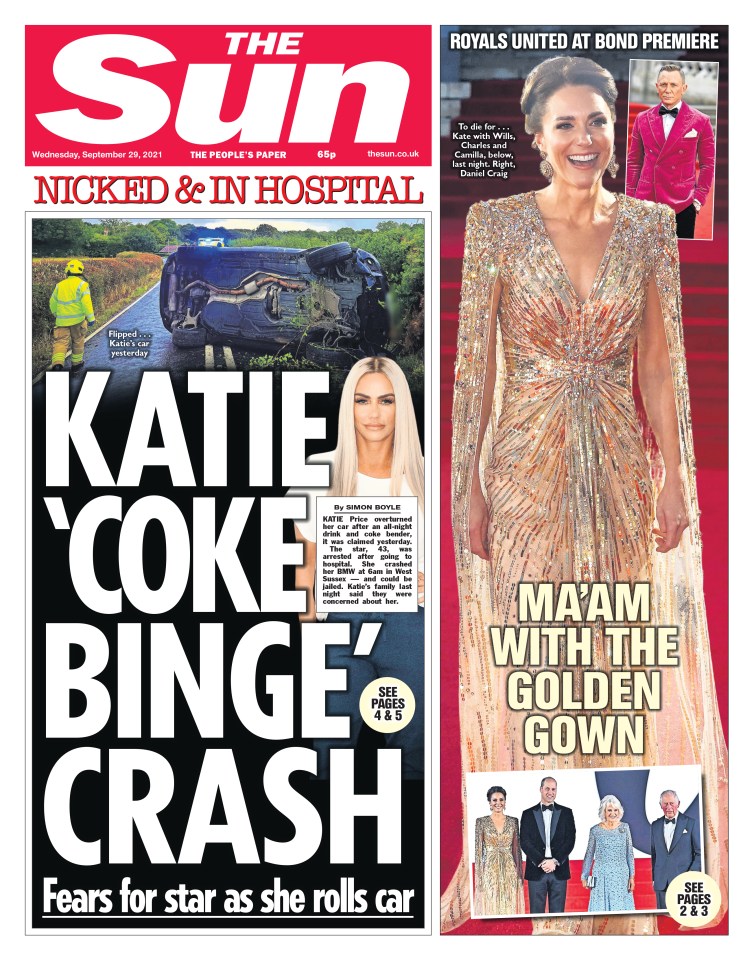 The Sun's report of Katie Price's crash