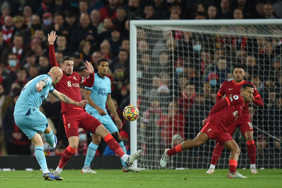 Former Liverpool midfielder Jonjo Shelvey broke the deadlock at Anfield with a stunning strike from distance