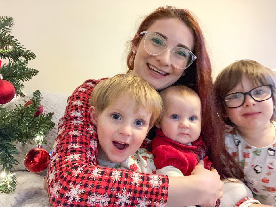 Harriet Knock pictured with her three children Freddie, four, Edward, two and Daisie, six-months