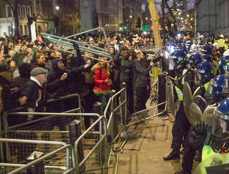 Crowds are outside Downing Street tonight as violence erupts