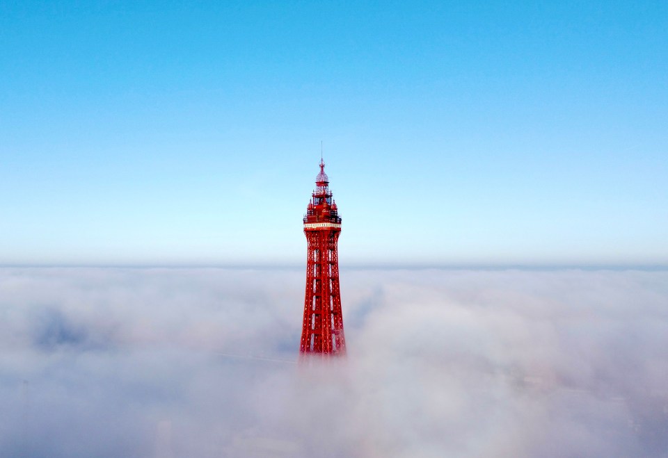 Blackpool Tower was shrouded in fog Sunday morning