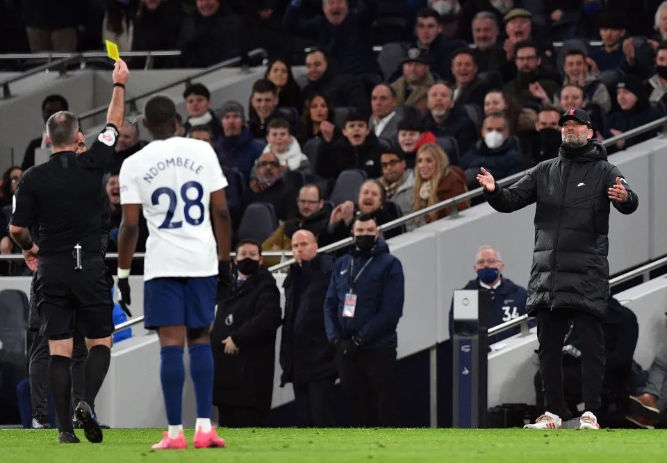 Jurgen Klopp received a yellow card for his protests on the touchline