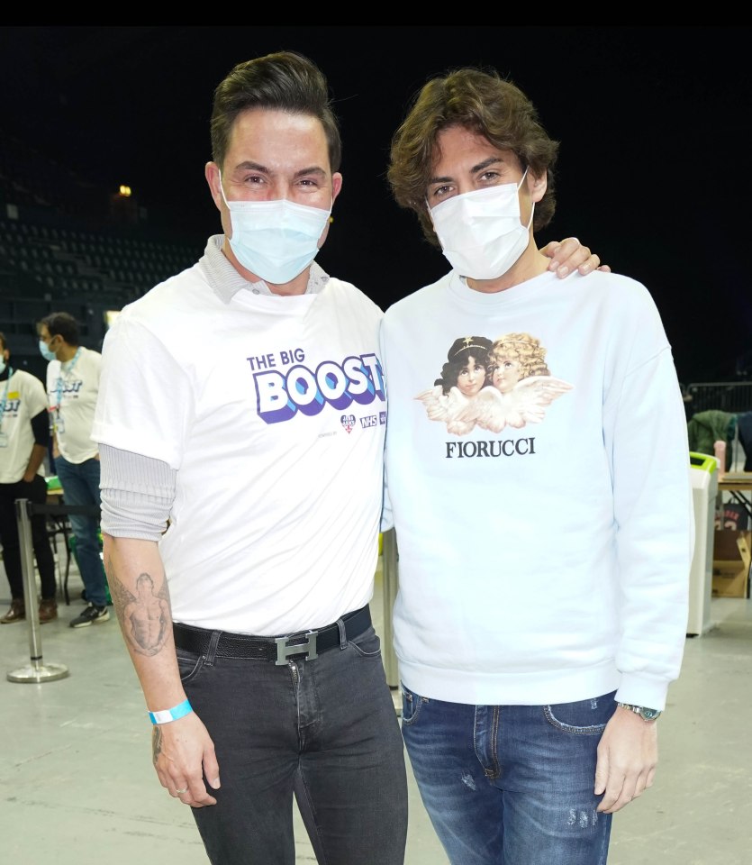 Towie stars Bobby Norris and Arg at the booster centre