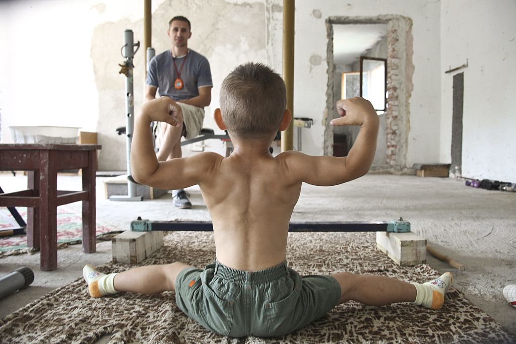 Claudiu showing off his muscles