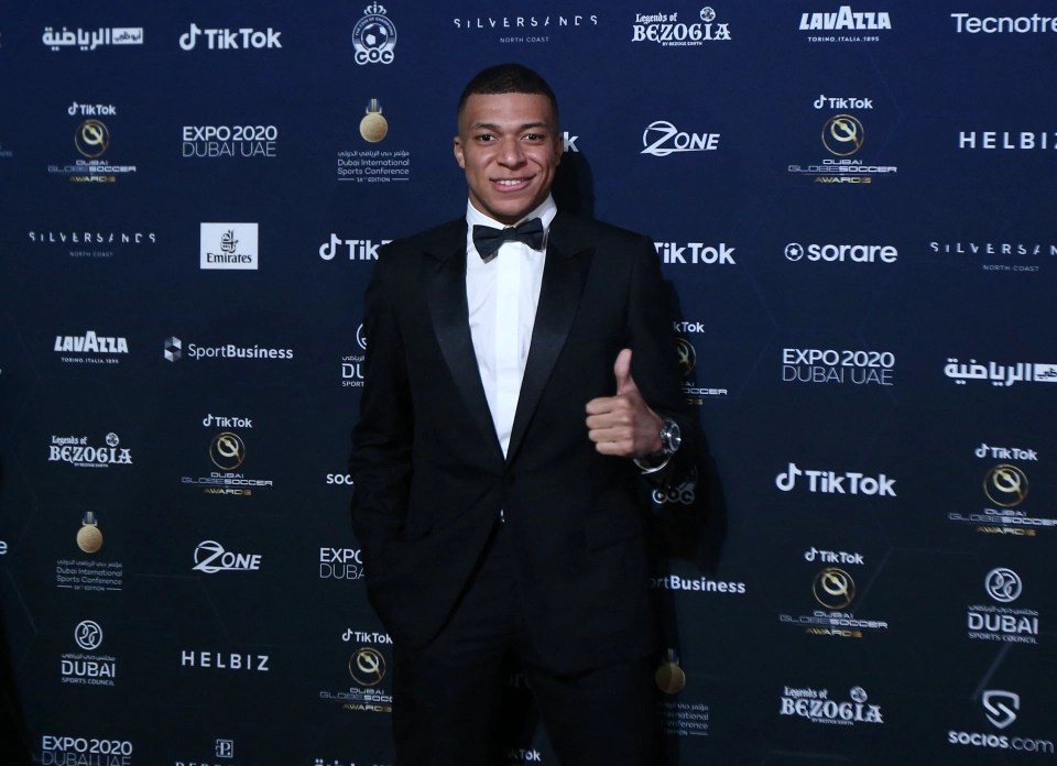 Kylian Mbappe was named the Player of the Year in Dubai