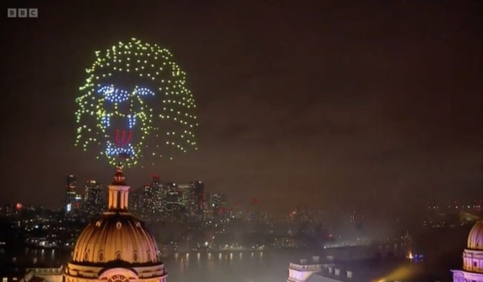 A lion was featured in the night sky in London