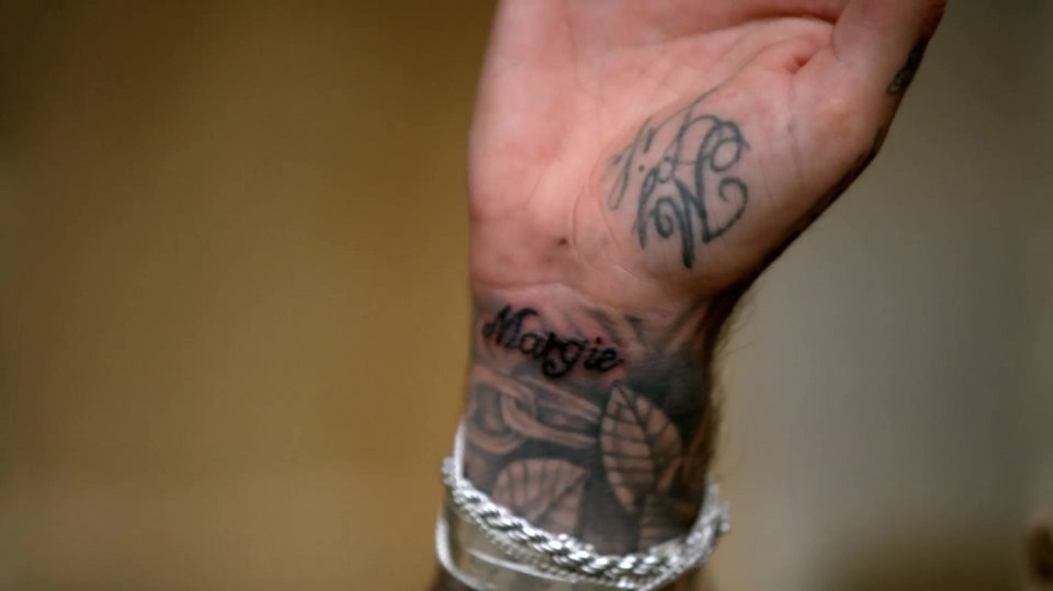 The heavily-tatted former TOWIE star added a 'Margie' tattoo to his collection in homage to Margie