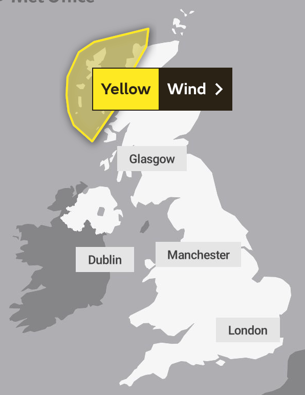 A yellow weather warning is in place for Sunday