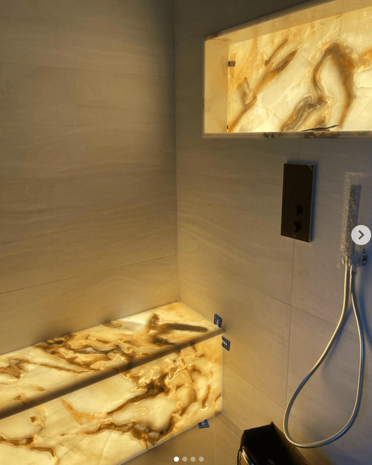 Zara revealed the couple's new shower room complete with new stone slabs