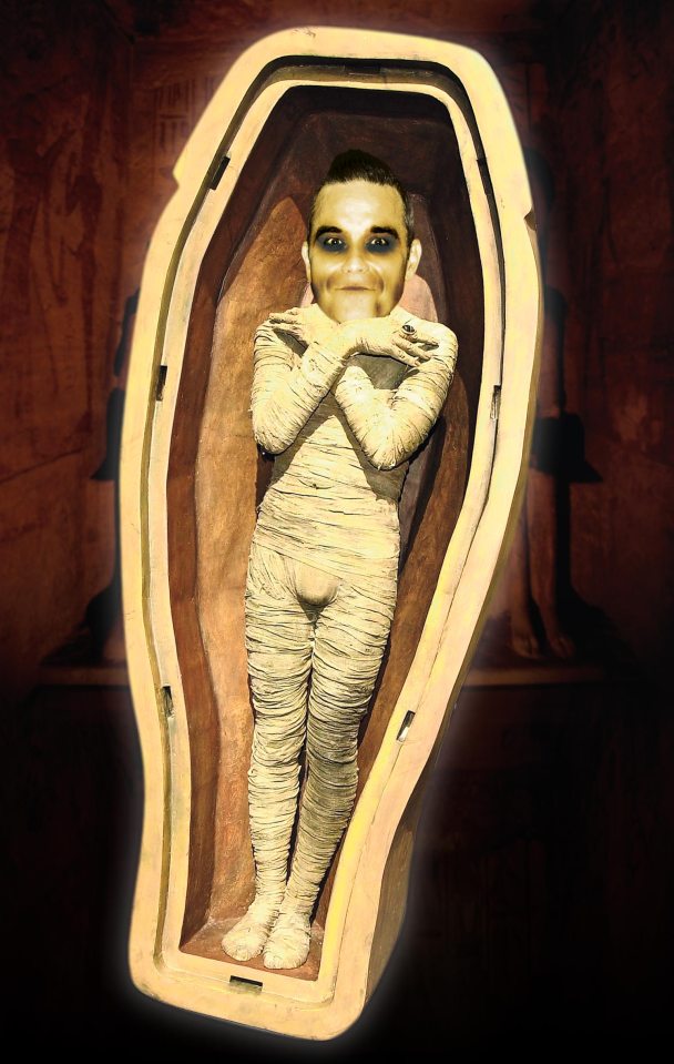 Robbie Williams' waxwork model has been repurposed as a mummy