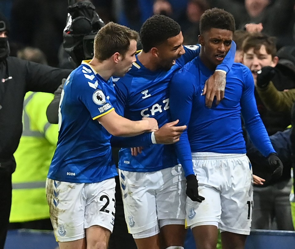 Everton celebrate Demarai Gray's dramatic late winner