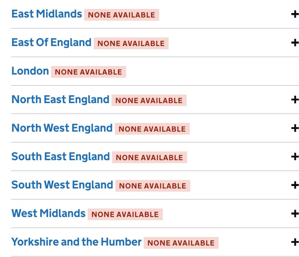 There are currently no PCR tests available across England at walk-in sites or for home delivery