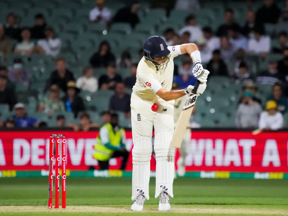 Joe Root was hit where it most hurts after being dismissed with the final ball of the day having been struck twice in the unmentionables