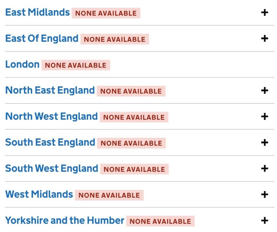 Brits trying to book walk-in PCR tests have been faced with 'no availability' earlier today, However there are now appointment available in some places