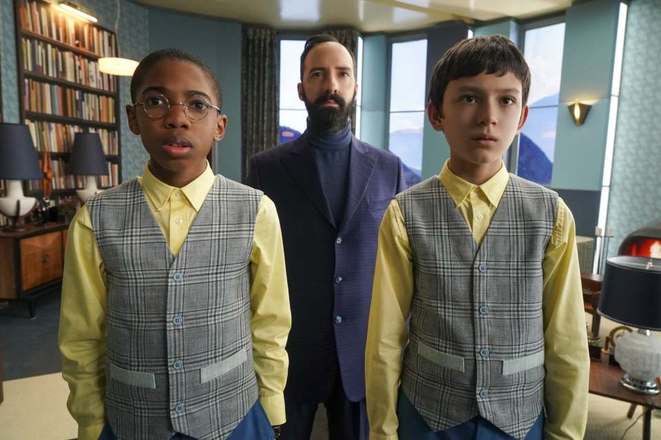  From left, Seth Carr, Tony Hale and Mystic Inscho in a scene from The Mysterious Benedict Society