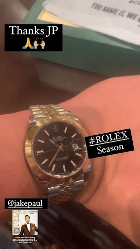 BJ Flores shows off the Rolex Jake Paul bought for him