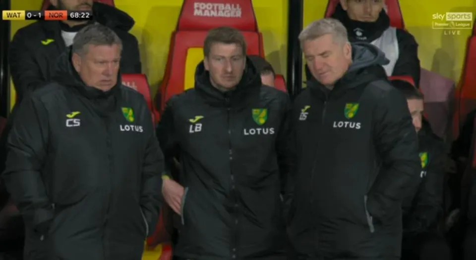 The Norwich management team looked concerned the game might be called off