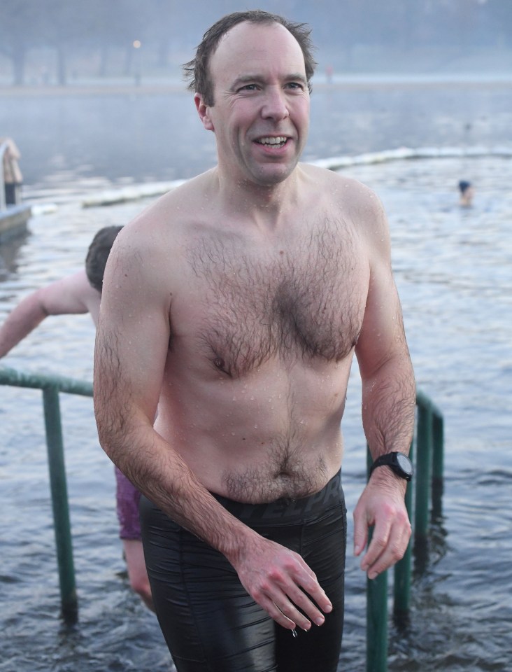 Matt Hancock emerges from the Serpentine lake this morning