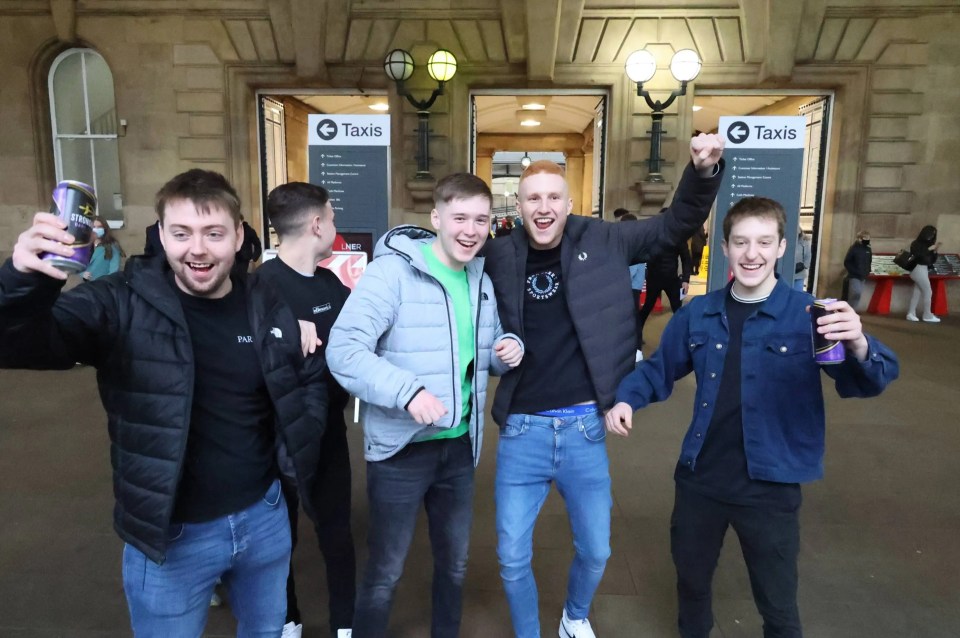 A group of lads arrive in England for a night out