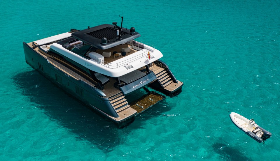 an aerial view of a yacht with the name costa brava on the side