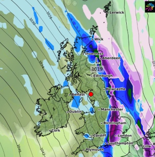 Forecaster WX Charts says millions across the country - including in London - will see snow on Sunday, January 30