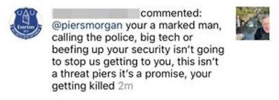 The vile death threat sent to Piers