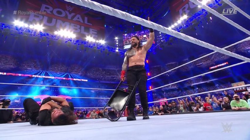 The champ then destroyed Rollins with a steel chair after the match