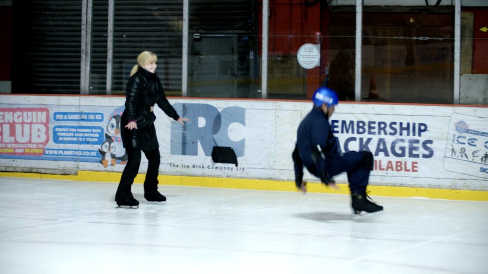 Bez took a tumble on the ice during training