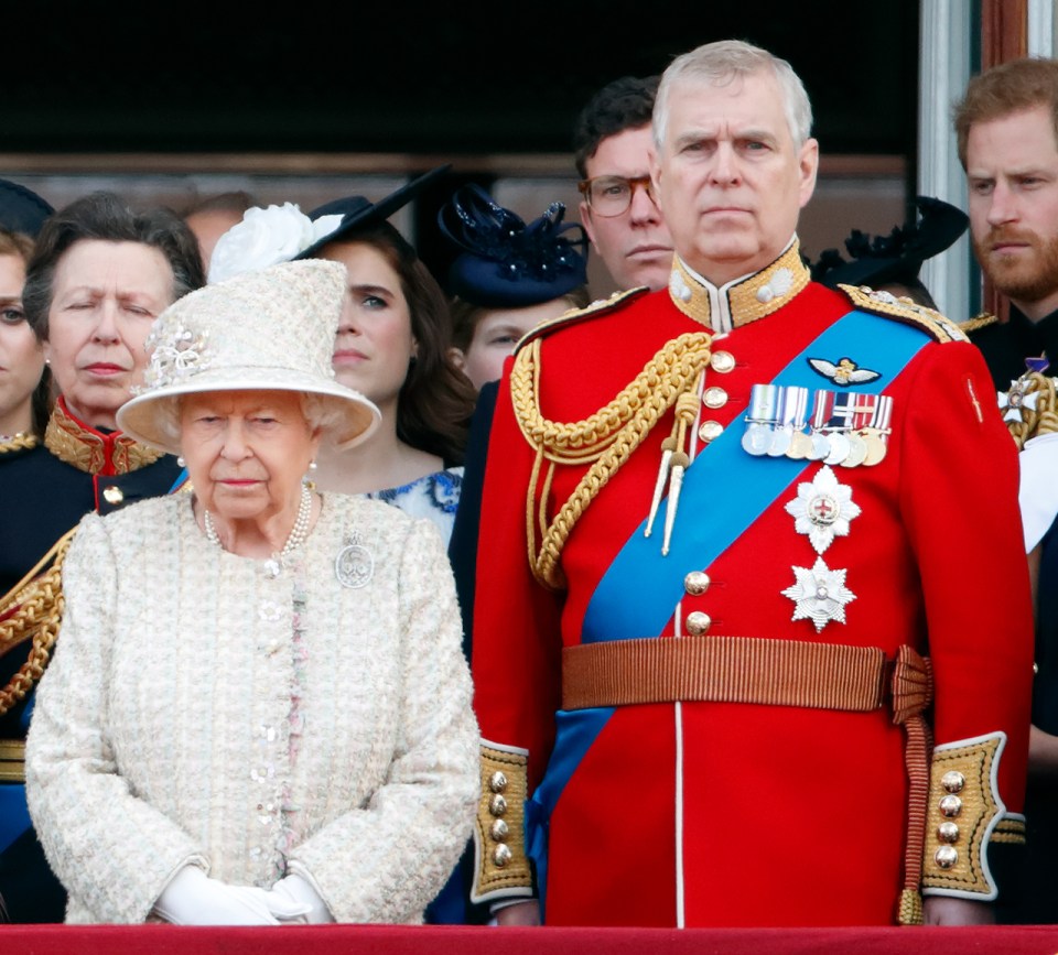 The Queen and Prince Andrew watch the Trooping of the Colour together in 2019