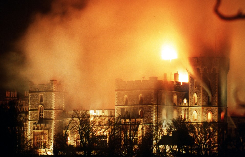 Hours after the major fire started at Windsor Castle in 1992