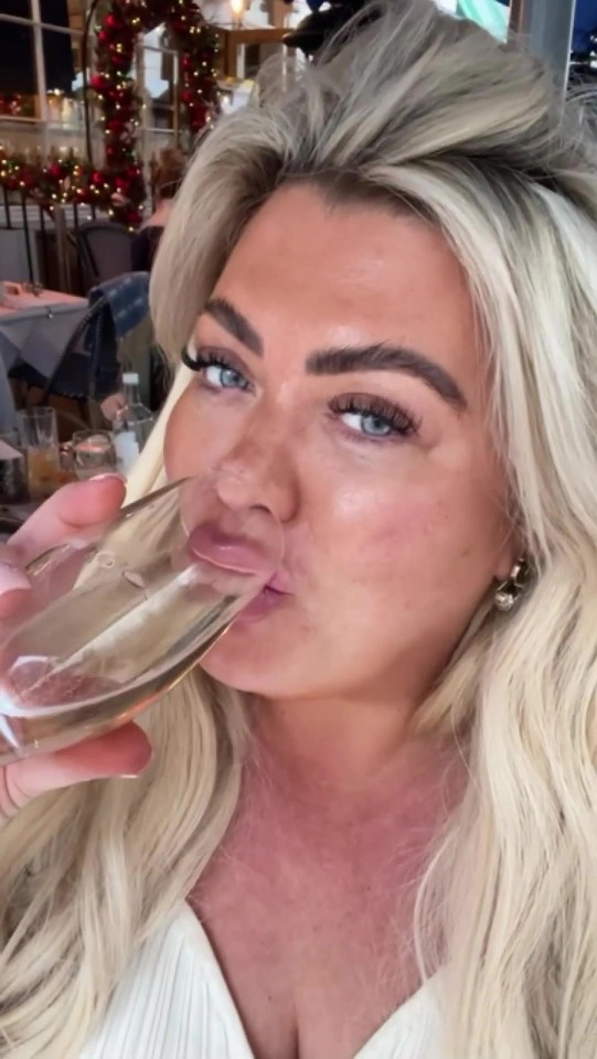 The former Towie star sipped Champagne as she celebrated her engagement