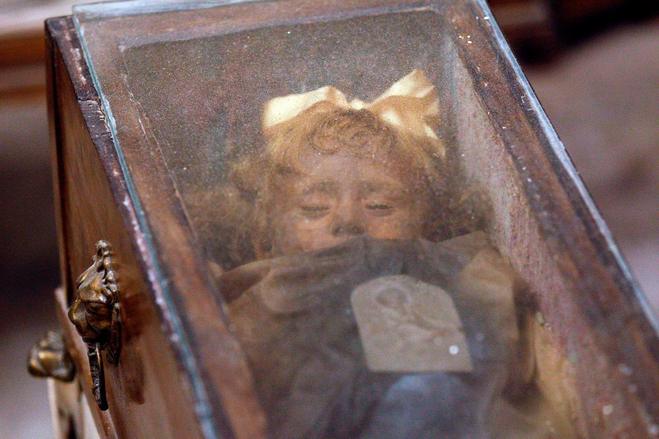 Fully clothed human remains of Rosalia Lombardo, two-years old, displayed at the Capuchin Catacombs in Palermo