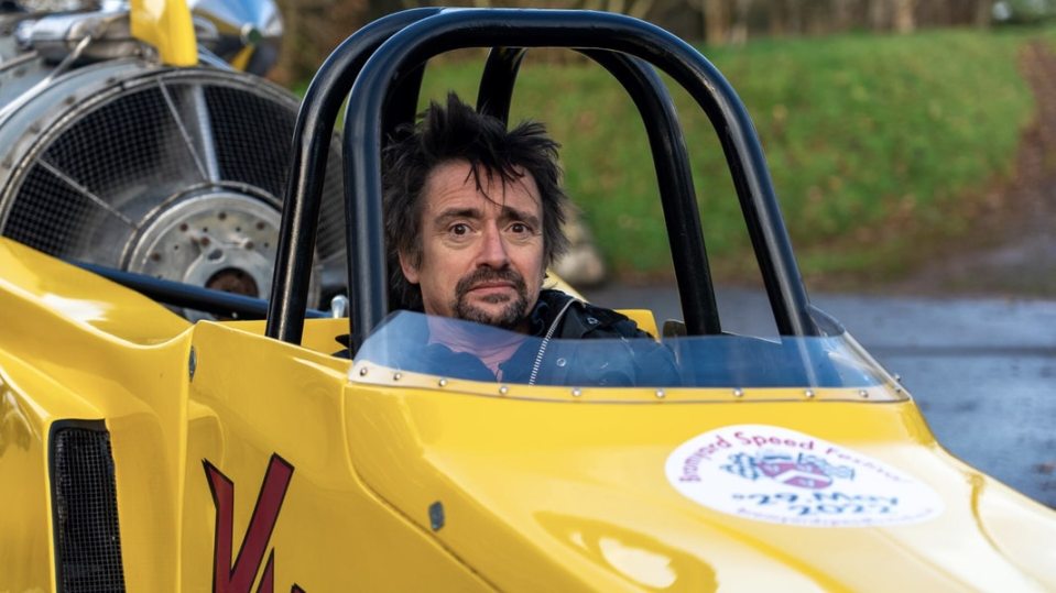 Richard Hammond sits behind the wheel of the car in which he nearly died in a crash in 2006