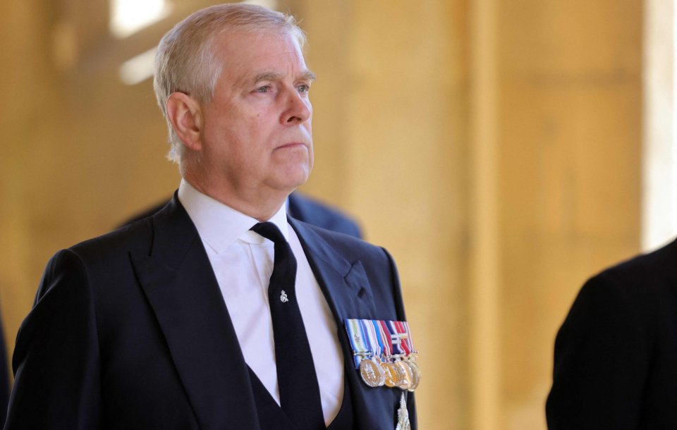 Prince Andrew, Duke of York, attends the ceremonial funeral procession of Britain's Prince Philip, Duke of Edinburgh