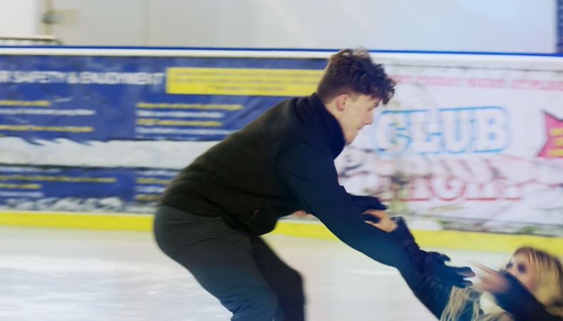 The star could be seen taking a tumble on the ice