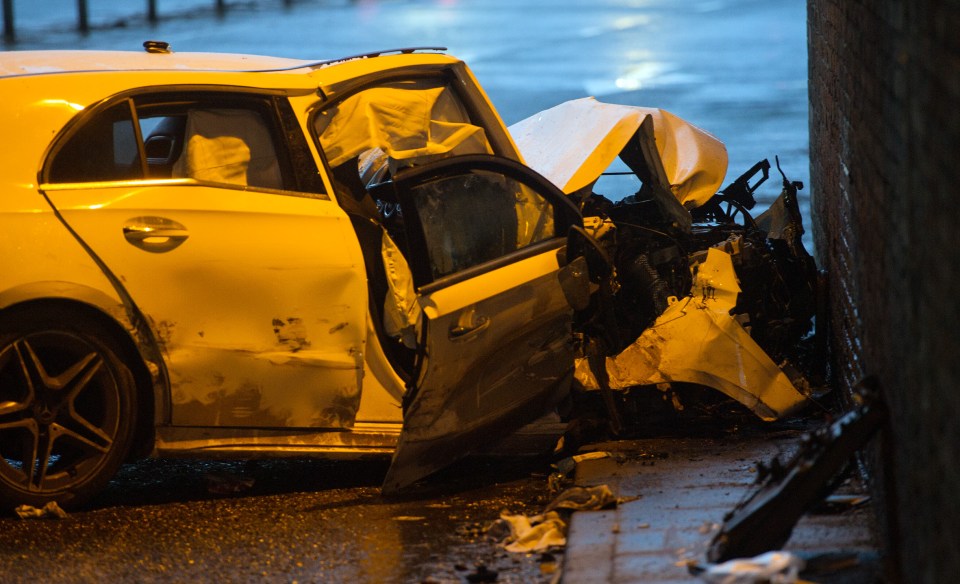 The white Mercedes crashed on Mancunian Way, killing the teen girl