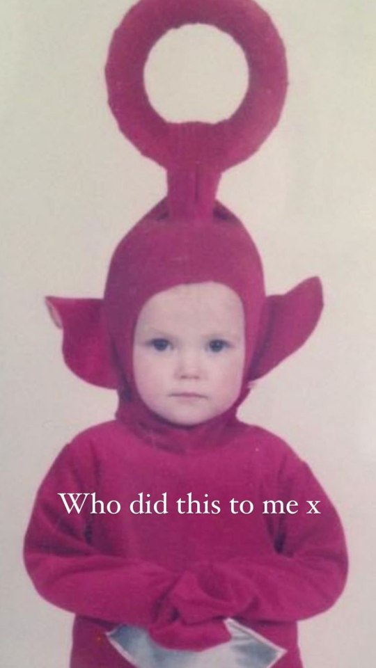 Lucy was less than impressed at being dressed up as a Teletubby