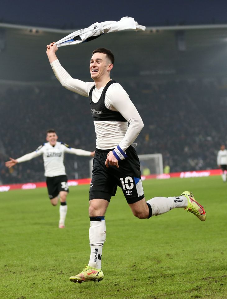 Tom Lawrence celebrates his second goal in the 2-0 win over Sheffield United