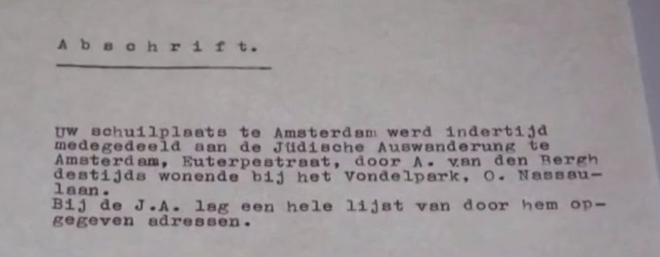 The anonymous note given to Otto Frank incriminating van den Bergh